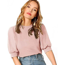 Load image into Gallery viewer, Women's Puff Sleeve Pullover Keyhole Back Blouse
