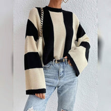 Load image into Gallery viewer, Women's Pullover Ribbed Knit Patchwork Striped Sweater
