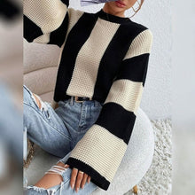 Load image into Gallery viewer, Women's Pullover Ribbed Knit Patchwork Striped Sweater
