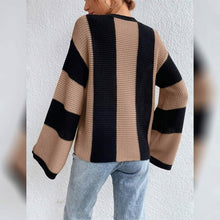 Load image into Gallery viewer, Women's Pullover Ribbed Knit Patchwork Striped Sweater
