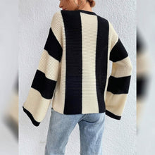 Load image into Gallery viewer, Women's Pullover Ribbed Knit Patchwork Striped Sweater
