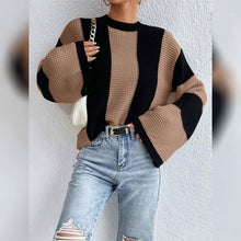 Load image into Gallery viewer, Women's Pullover Ribbed Knit Patchwork Striped Sweater

