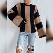 Load image into Gallery viewer, Women's Pullover Ribbed Knit Patchwork Striped Sweater

