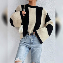 Load image into Gallery viewer, Women's Pullover Ribbed Knit Patchwork Striped Sweater
