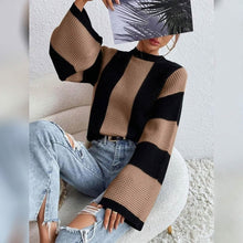 Load image into Gallery viewer, Women's Pullover Ribbed Knit Patchwork Striped Sweater
