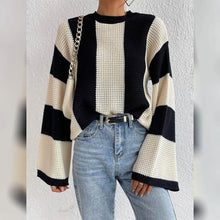 Load image into Gallery viewer, Women's Pullover Ribbed Knit Patchwork Striped Sweater
