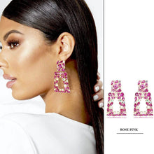 Load image into Gallery viewer, Women's Rhinestone Rectangle Drop Earrings
