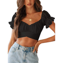 Load image into Gallery viewer, Women's Ruffle Short Sleeve Tie Shirt

