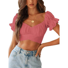 Load image into Gallery viewer, Women's Ruffle Short Sleeve Tie Shirt

