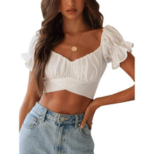 Load image into Gallery viewer, Women's Ruffle Short Sleeve Tie Shirt
