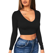 Load image into Gallery viewer, Women's Sexy Bodycon Scoop Neck Long Sleeve Slim Crop Top
