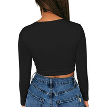 Load image into Gallery viewer, Women's Sexy Bodycon Scoop Neck Long Sleeve Slim Crop Top
