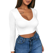 Load image into Gallery viewer, Women's Sexy Bodycon Scoop Neck Long Sleeve Slim Crop Top
