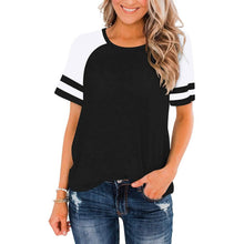 Load image into Gallery viewer, Womens Short Sleeve Shirts Crew Neck Color Block
