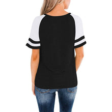 Load image into Gallery viewer, Womens Short Sleeve Shirts Crew Neck Color Block

