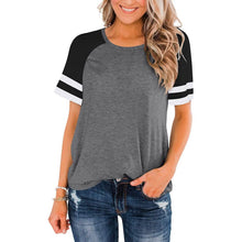 Load image into Gallery viewer, Womens Short Sleeve Shirts Crew Neck Color Block
