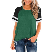 Load image into Gallery viewer, Womens Short Sleeve Shirts Crew Neck Color Block
