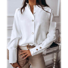 Load image into Gallery viewer, Women's Solid Colored Long Sleeve Button Standing Collar Basic Tops
