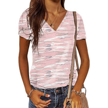 Load image into Gallery viewer, Women's Summer Camo V Neck Short Sleeve Tee Shirts Casual Loose Blouse Tops
