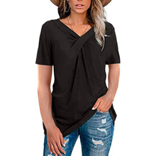Load image into Gallery viewer, Women's Summer Shirts V Neck Short Sleeve Tops Cross Knot
