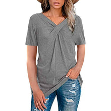 Load image into Gallery viewer, Women's Summer Shirts V Neck Short Sleeve Tops Cross Knot
