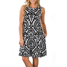 Load image into Gallery viewer, Women's Summer Sleeveless Damask Print Pocket Loose T-Shirt Cover Up Dress
