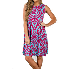 Load image into Gallery viewer, Women's Summer Sleeveless Damask Print Pocket Loose T-Shirt Cover Up Dress

