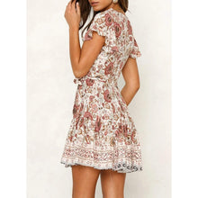 Load image into Gallery viewer, Women's Summer Wrap V Neck Bohemian Floral Print Mini Dress

