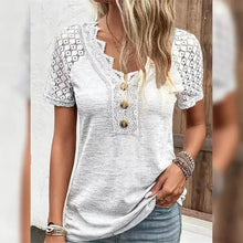 Load image into Gallery viewer, Women's T-Shirt Plain Lace Button Short Sleeve
