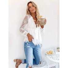 Load image into Gallery viewer, Women's Tunic Blouse Eyelet Top V Neck Tops
