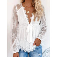 Load image into Gallery viewer, Women's Tunic Blouse Eyelet Top V Neck Tops
