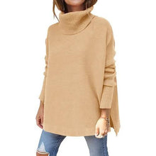 Load image into Gallery viewer, Women's Turtleneck Oversized Sweaters Long Batwing Sleeve Spilt Hem Tunic
