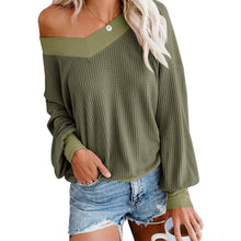 Load image into Gallery viewer, Women's V Neck Long Sleeve Waffle Knit Top Off Shoulder Oversized Pullover Sweater
