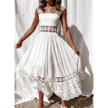 Load image into Gallery viewer, Women's White Sleeveless Solid Lace Panel Dress
