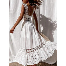 Load image into Gallery viewer, Women's White Sleeveless Solid Lace Panel Dress
