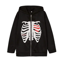 Load image into Gallery viewer, Women's Zip Up Skeleton Letter Hoodie Sweatshirt
