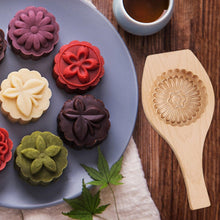 Load image into Gallery viewer, Wooden Tradition Moon Cake Molds Desserts Tools Cake Biscuit Baking Mold Three Dimensional Flower Pattern Wooden Mold Carved Round Wooden Mould Press Mooncake Mold Middle Eastern Cookie  Cake Mold
