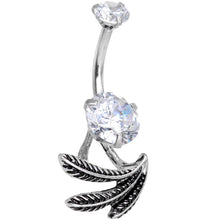 Load image into Gallery viewer, Clear Gem Feather Trio Dangle Belly Ring
