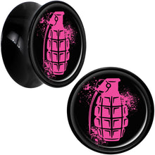Load image into Gallery viewer, Black Acrylic Pink Grenade Saddle Plug Set 20mm
