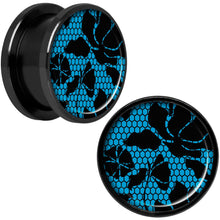 Load image into Gallery viewer, Blue Floral Lace Black Anodized Screw Fit Plug Set 5/8
