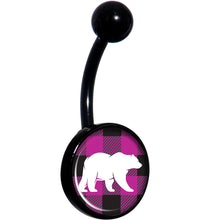 Load image into Gallery viewer, Pink Black Plaid Polar Bear Black Belly Ring
