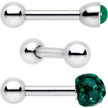 Load image into Gallery viewer, 16G 1/4 Green Faux Opal Inlay Cartilage Tragus Earring 3 Pack Set
