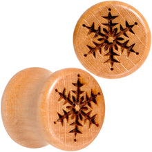 Load image into Gallery viewer, Organic Beechwood Holiday Winter Snowflake Saddle Plug Set Sizes 8mm to 25mm
