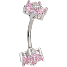 Load image into Gallery viewer, Clear Pink Gem Double Star Reversible Double Mount Belly Ring
