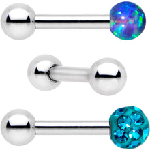 Load image into Gallery viewer, 16G 1/4 Teal Faux Opal Ball Cartilage Tragus Earring 3 Pack Set
