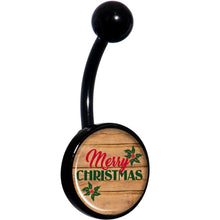 Load image into Gallery viewer, Rustic Wood Merry Christmas Black Belly Ring
