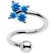Load image into Gallery viewer, Blue CZ Gem Flower Cluster Spiral Twister Top Mount Belly Ring
