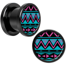 Load image into Gallery viewer, Pink Teal Tribal Print Black Anodized Screw Fit Plug Set 00G
