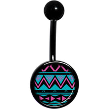 Load image into Gallery viewer, Pink Teal Tribal Pattern Black Belly Ring
