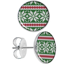 Load image into Gallery viewer, Green Red Christmas Sweater Stud Earrings
